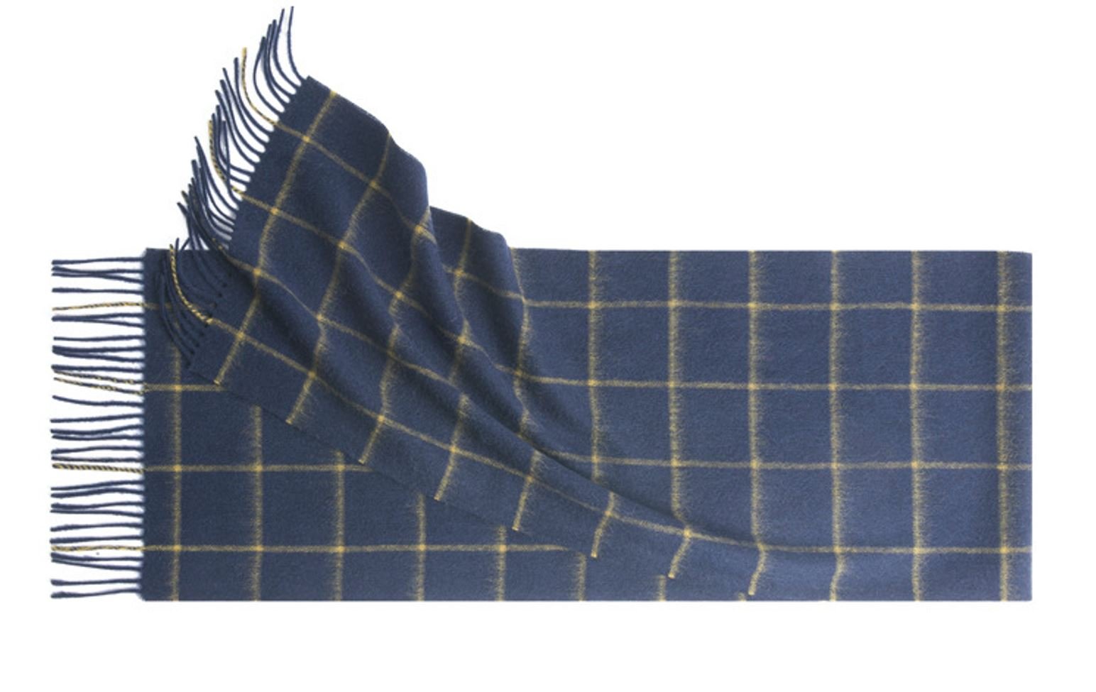 Check Lambswool Scarf Woven Navy Camel - Drakoi Marketplace