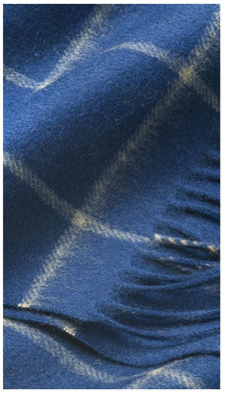 Check Lambswool Scarf Woven Royal Blue Camel - Drakoi Marketplace