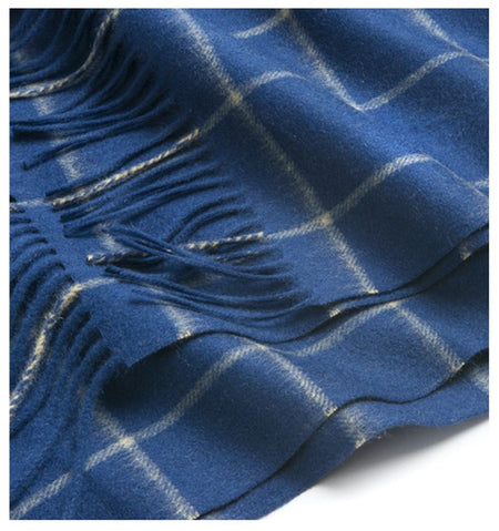 Check Lambswool Scarf Woven Royal Blue Camel - Drakoi Marketplace