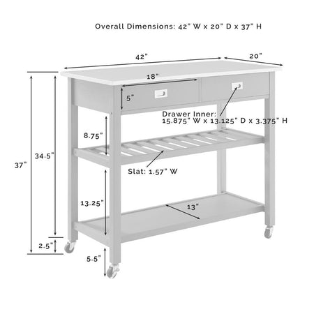 Chloe Stainless Steel Top Kitchen Island/Cart Gray/Stainless Steel - Drakoi Marketplace