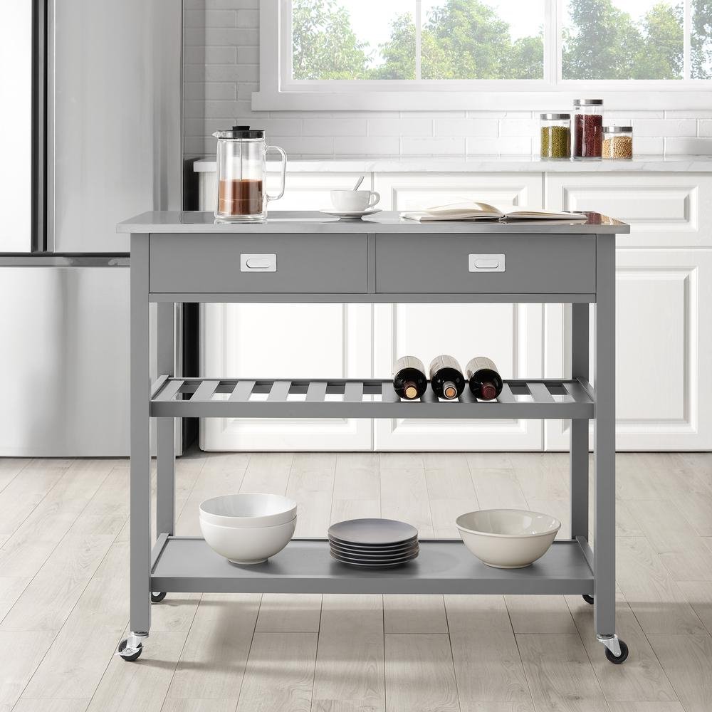 Chloe Stainless Steel Top Kitchen Island/Cart Gray/Stainless Steel - Drakoi Marketplace