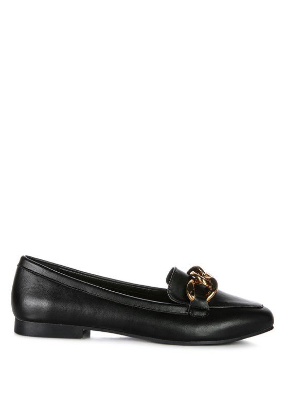 Chunky Metal Chain Faux Leather Loafers - Drakoi Marketplace