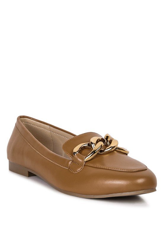 Chunky Metal Chain Faux Leather Loafers - Drakoi Marketplace