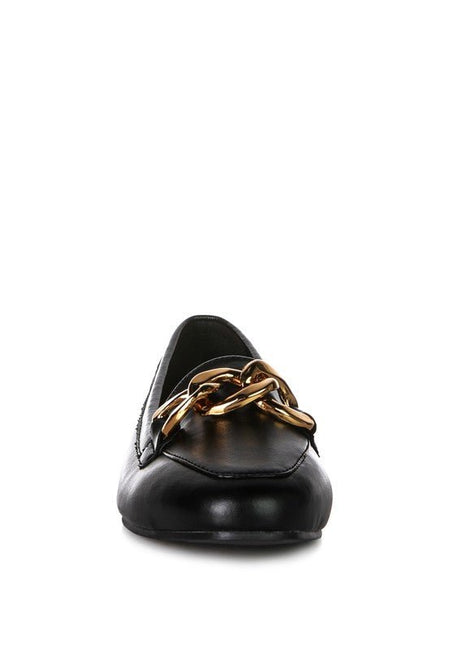 Chunky Metal Chain Faux Leather Loafers - Drakoi Marketplace