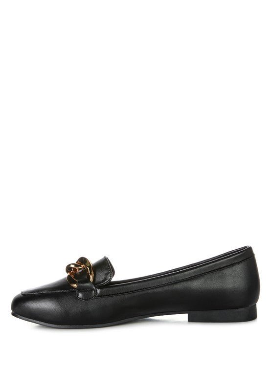 Chunky Metal Chain Faux Leather Loafers - Drakoi Marketplace