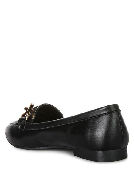 Chunky Metal Chain Faux Leather Loafers - Drakoi Marketplace