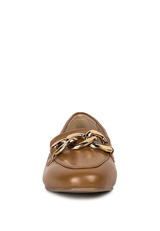 Chunky Metal Chain Faux Leather Loafers - Drakoi Marketplace