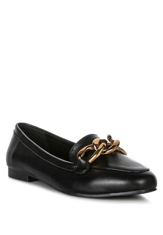 Chunky Metal Chain Faux Leather Loafers - Drakoi Marketplace