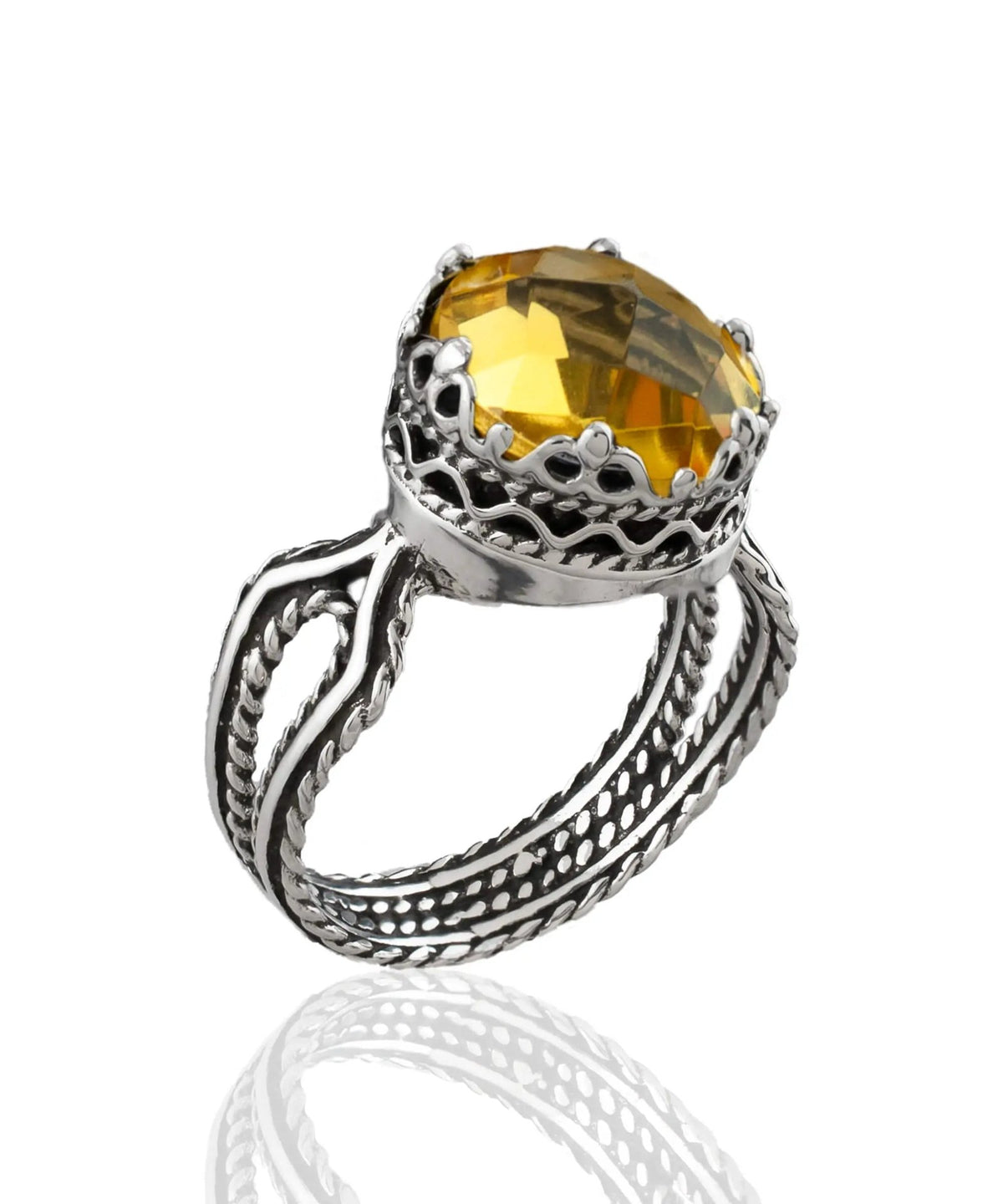 Citrine Gemstone Filigree Art Women Sterling Silver Cocktail Ring - Drakoi Marketplace