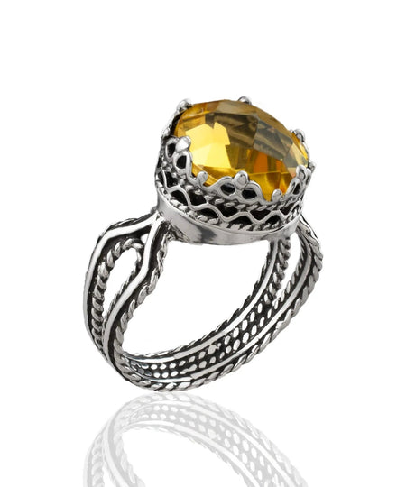 Citrine Gemstone Filigree Art Women Sterling Silver Cocktail Ring - Drakoi Marketplace