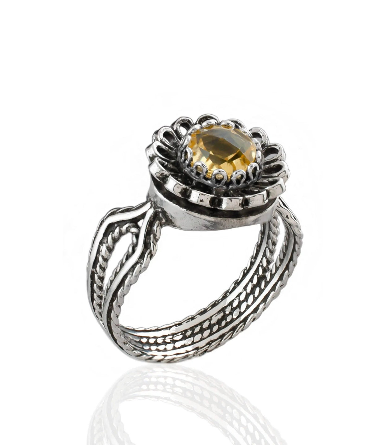 Citrine Gemstone Sterling Silver Women Cocktail Ring - Drakoi Marketplace