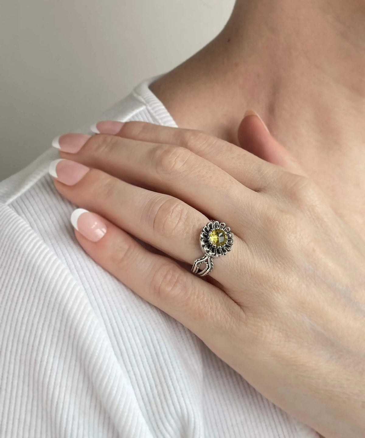 Citrine Gemstone Sterling Silver Women Cocktail Ring - Drakoi Marketplace