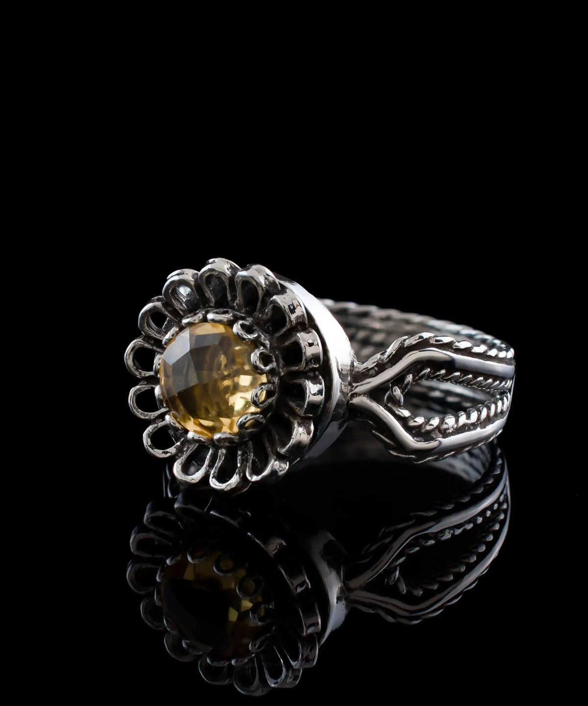 Citrine Gemstone Sterling Silver Women Cocktail Ring - Drakoi Marketplace