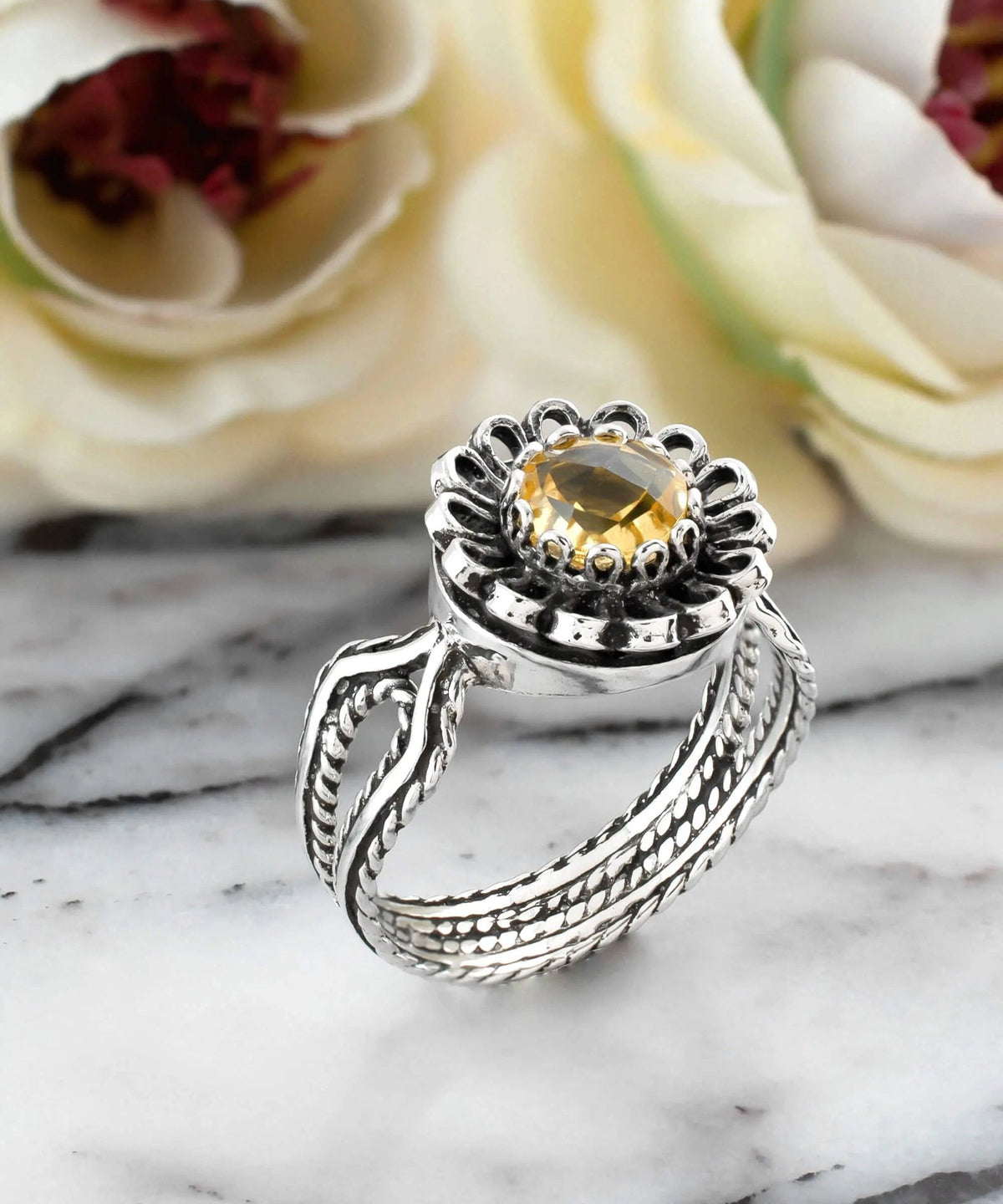 Citrine Gemstone Sterling Silver Women Cocktail Ring - Drakoi Marketplace