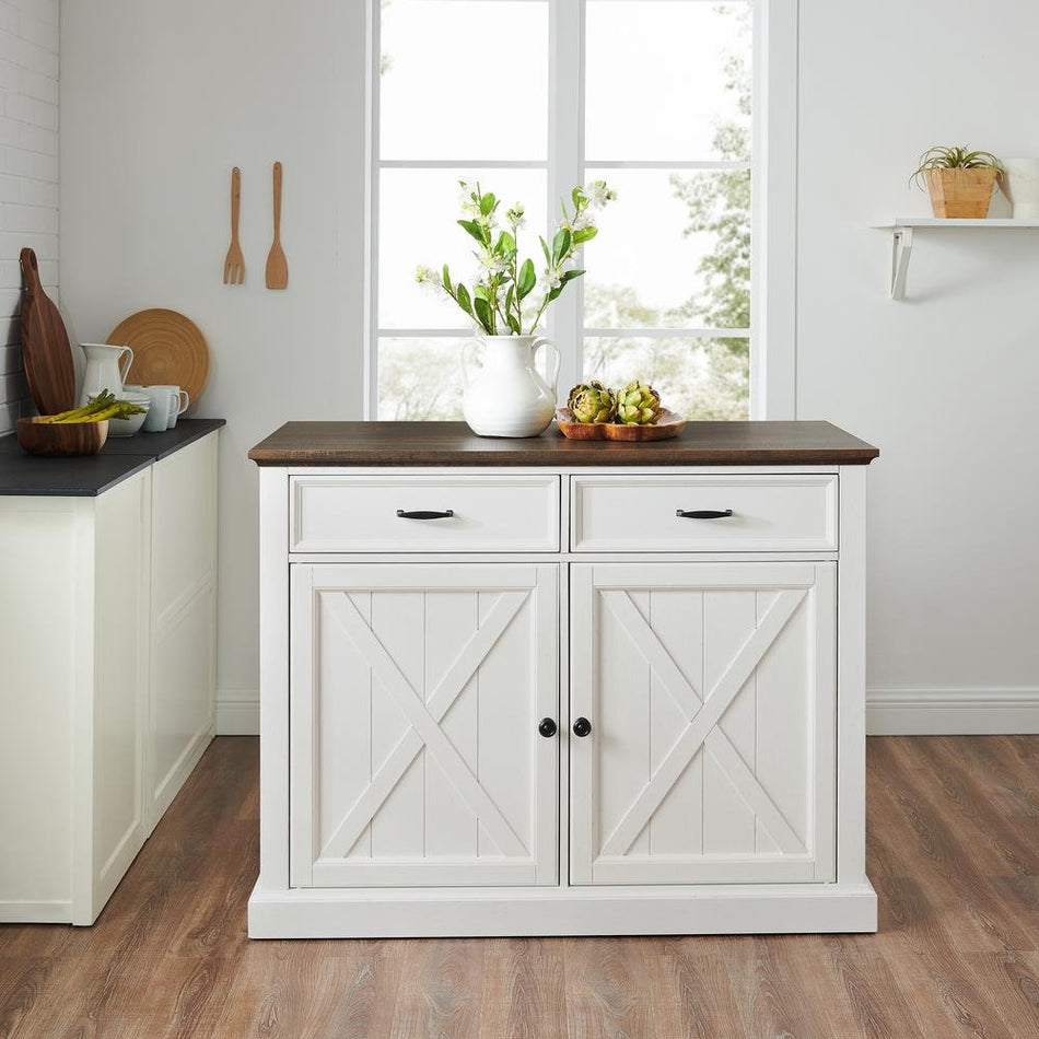 Clifton Kitchen Island Distressed White/Brown - Drakoi Marketplace