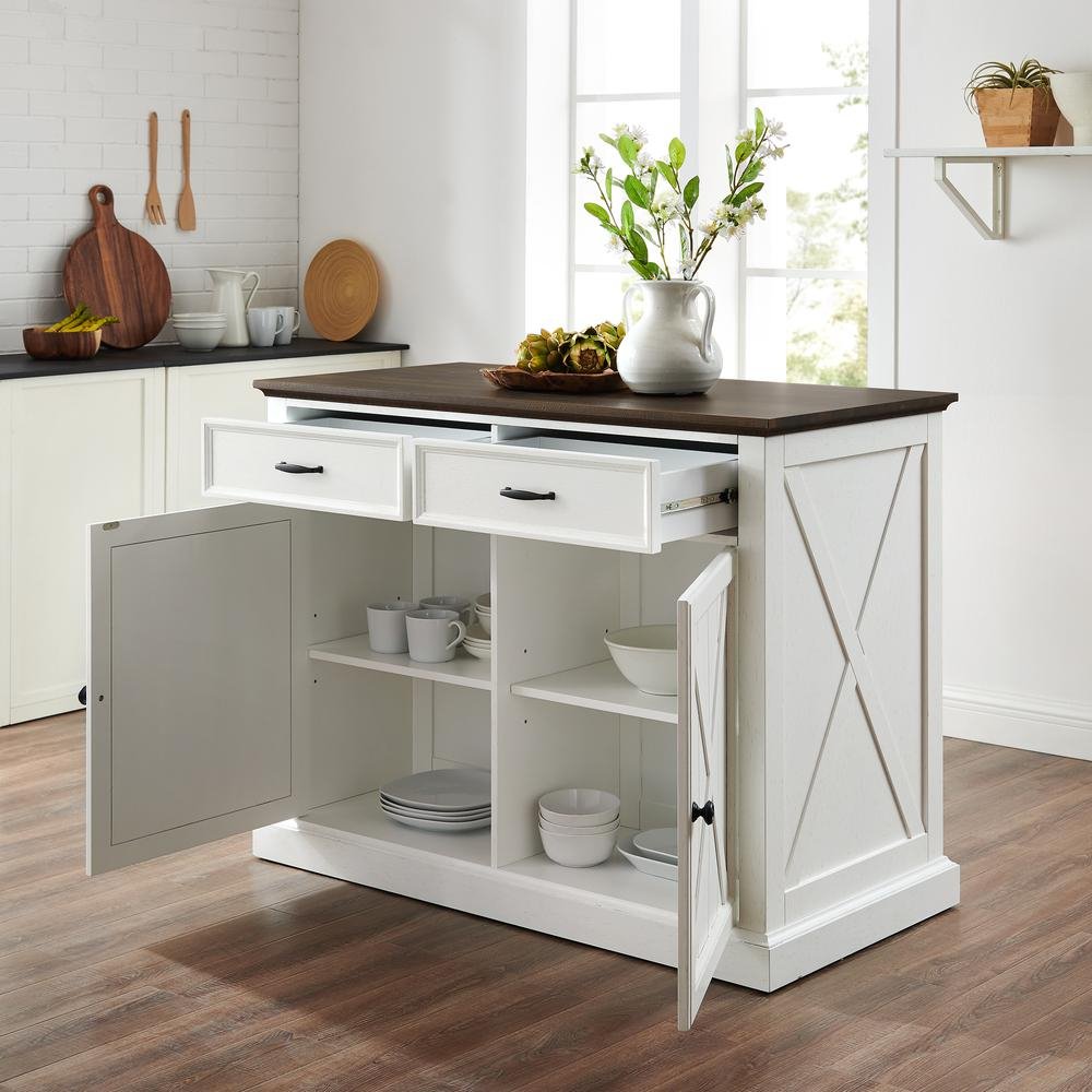 Clifton Kitchen Island Distressed White/Brown - Drakoi Marketplace