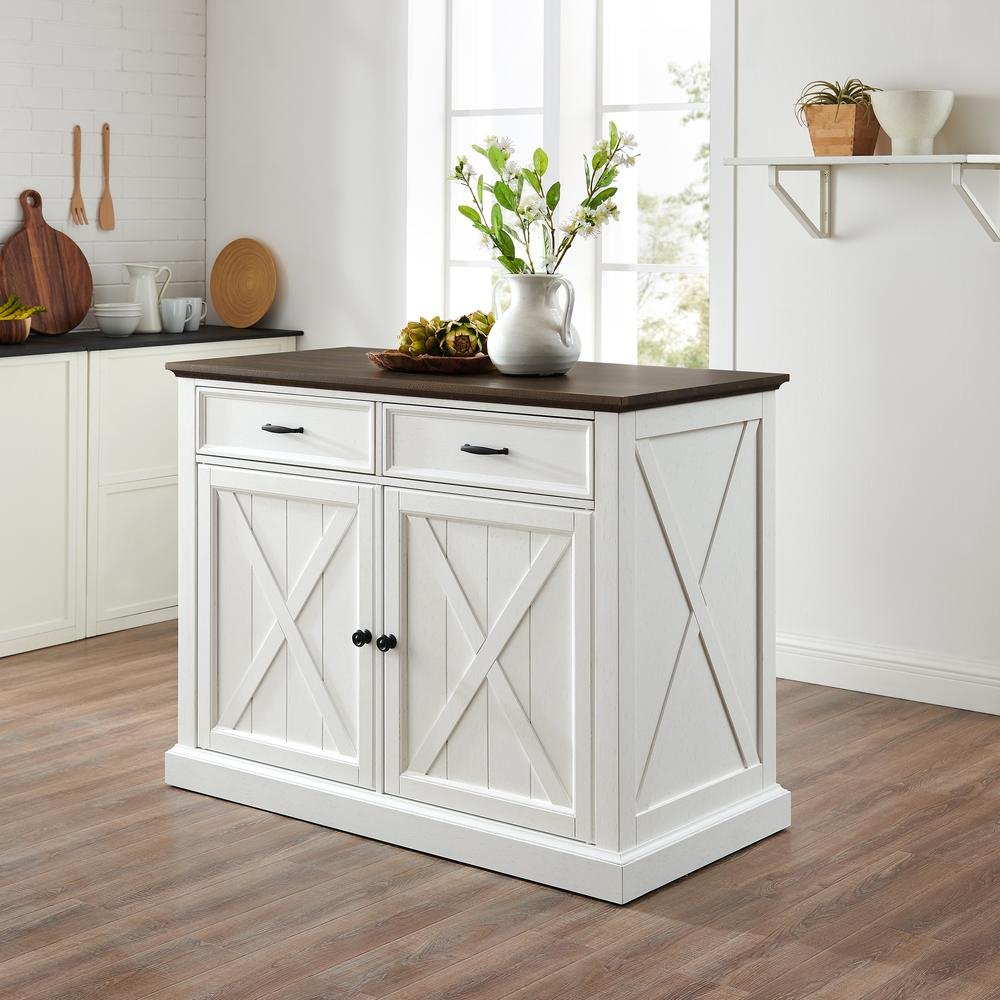 Clifton Kitchen Island Distressed White/Brown - Drakoi Marketplace