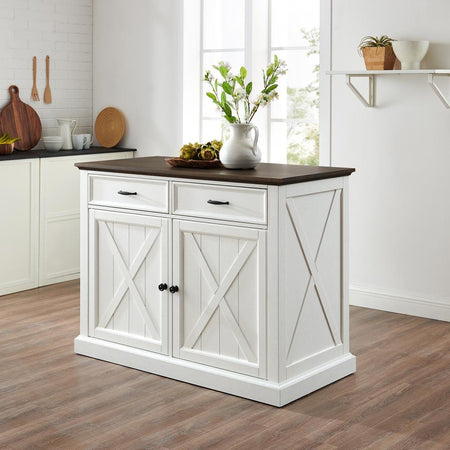 Clifton Kitchen Island Distressed White/Brown - Drakoi Marketplace