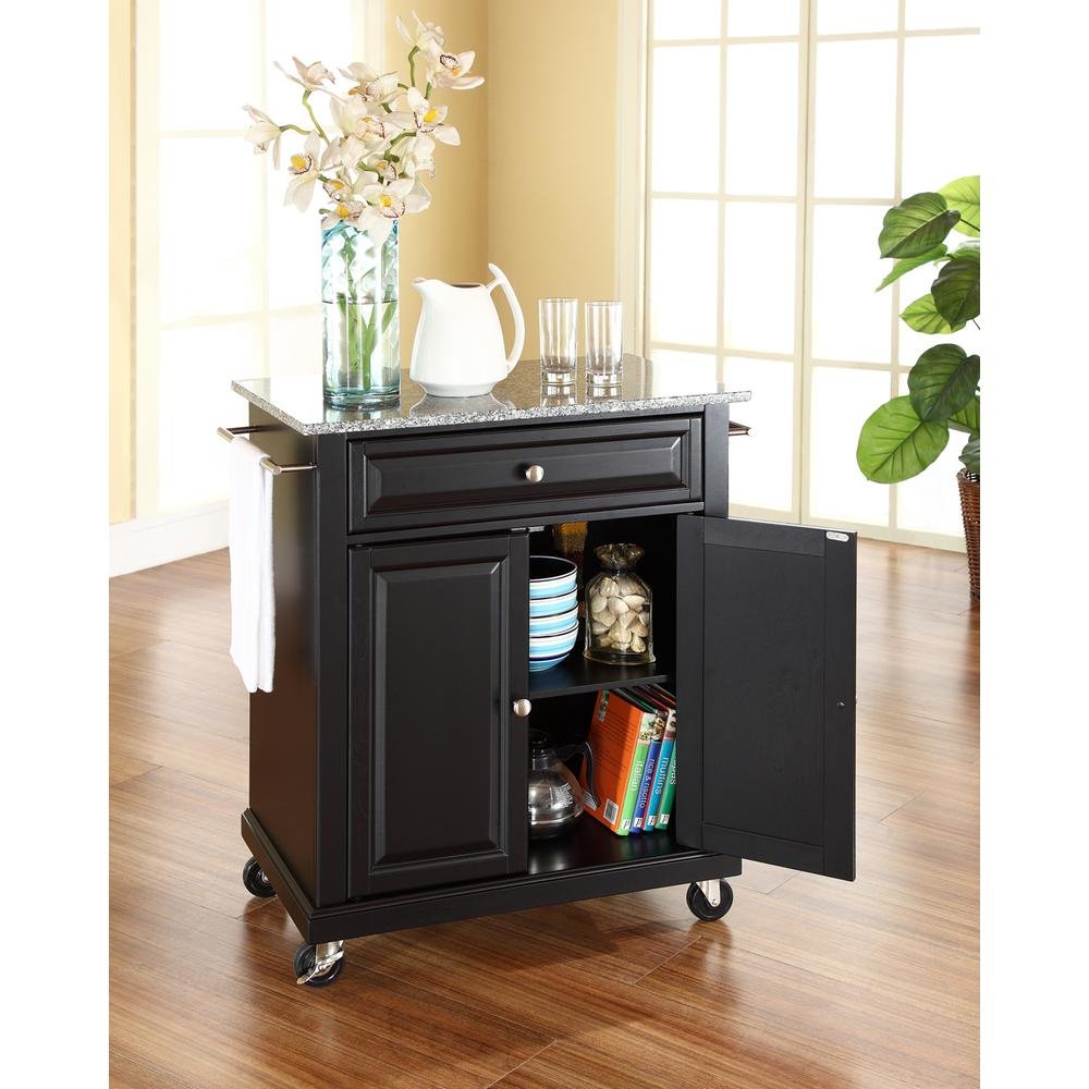 Compact Granite Top Kitchen Cart Black/Gray - Drakoi Marketplace