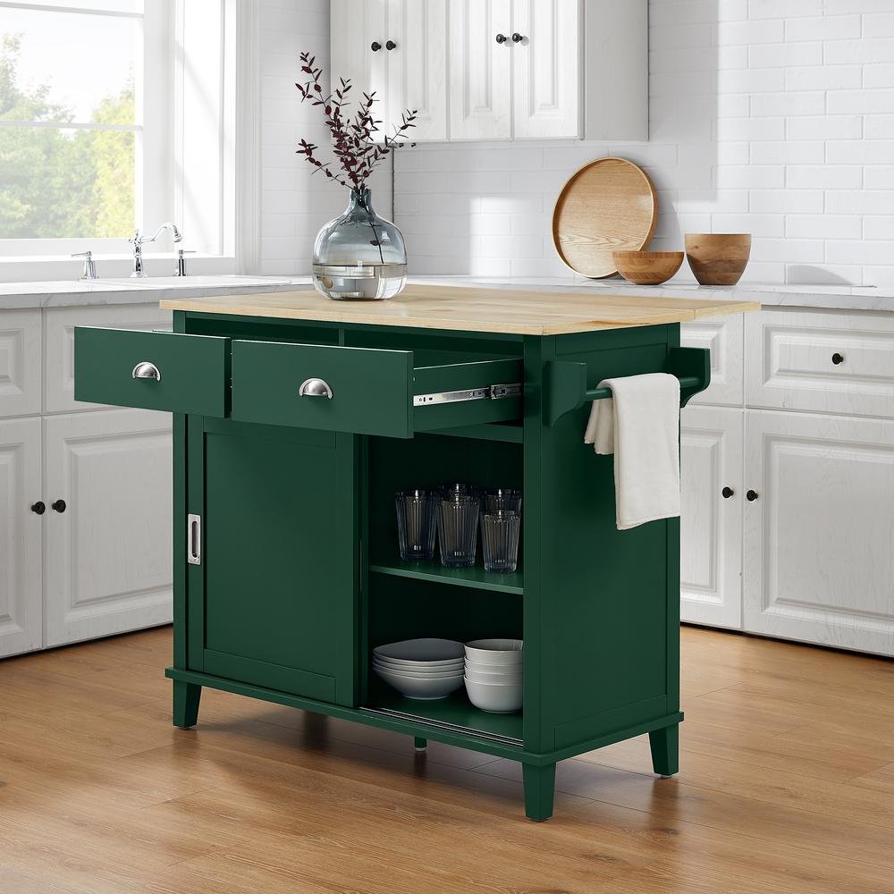 Cora Drop Leaf Kitchen Island Emerald/Natural - Drakoi Marketplace