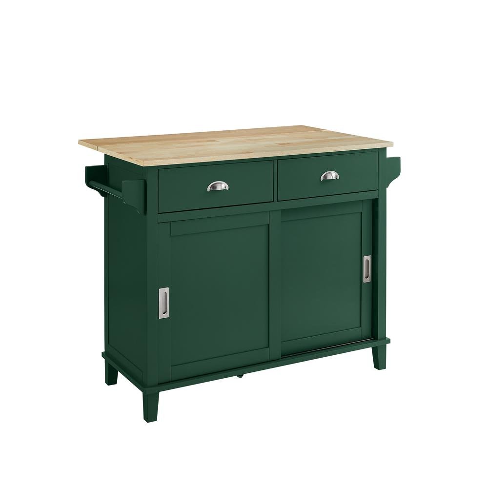 Cora Drop Leaf Kitchen Island Emerald/Natural - Drakoi Marketplace