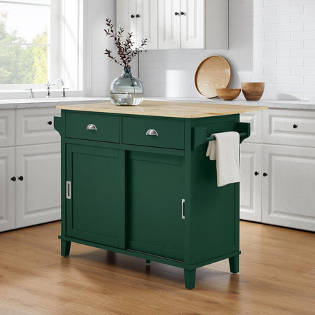 Cora Drop Leaf Kitchen Island Emerald/Natural - Drakoi Marketplace