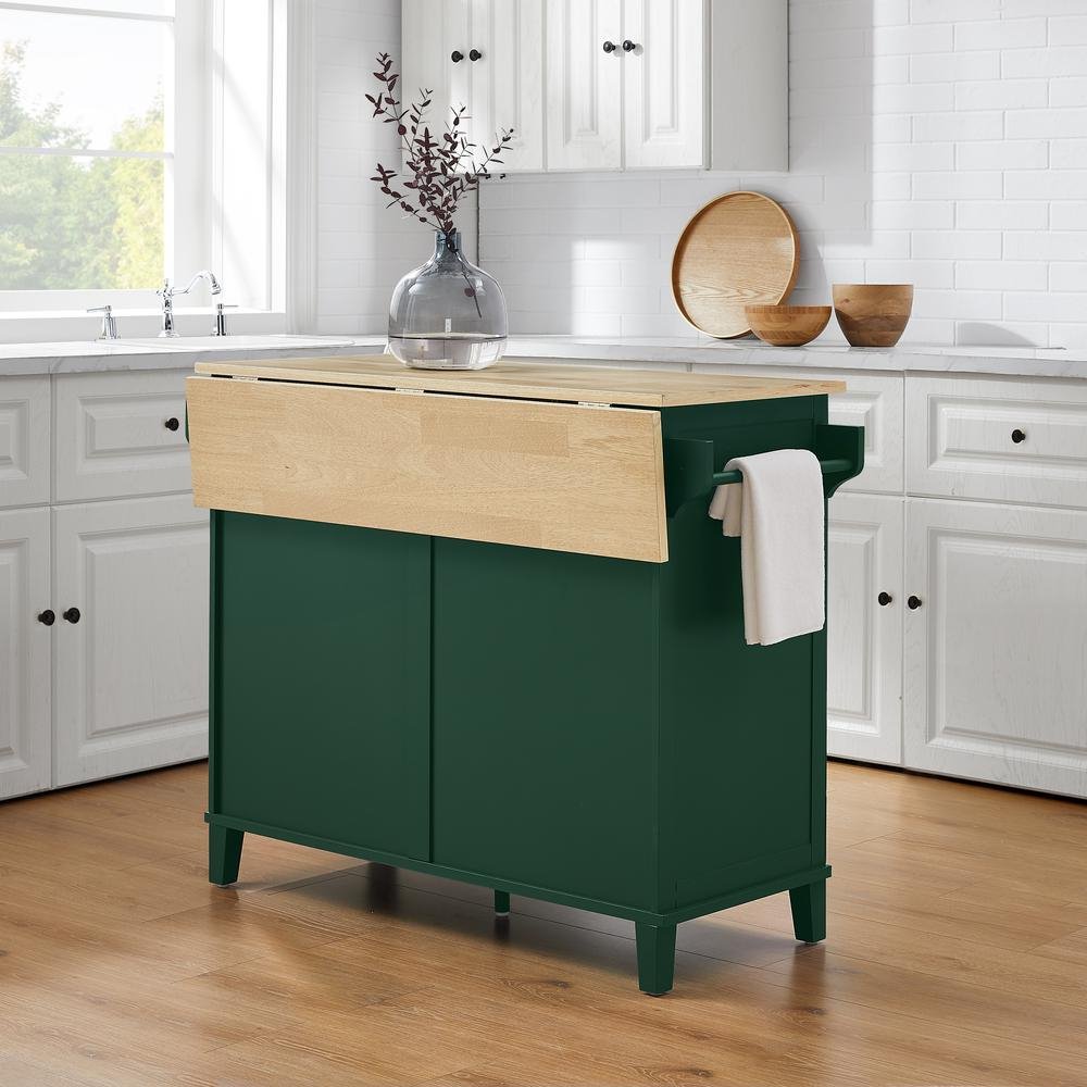 Cora Drop Leaf Kitchen Island Emerald/Natural - Drakoi Marketplace