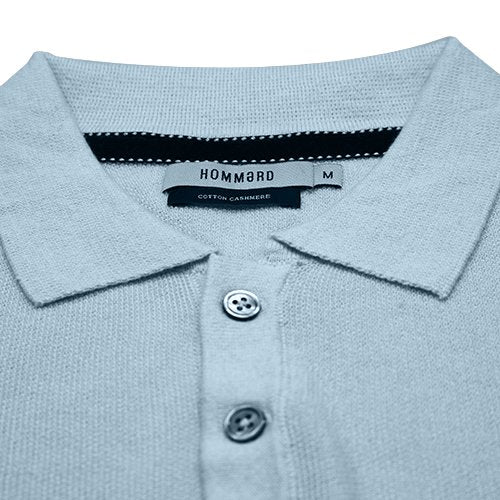 Cotton Cashmere Polo Shirt Cancale in fine pique stitch Light Blue - Drakoi Marketplace