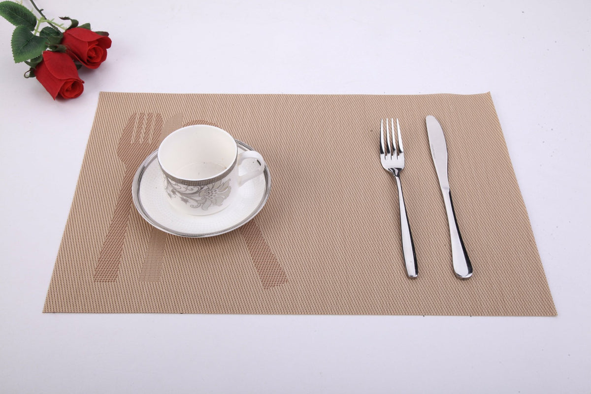 Cream-Colored Knife & Fork Jacquard 12" x 18" In. Woven Non-Slip Washable Placemat Set of 4 - Drakoi Marketplace