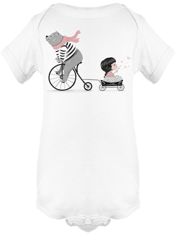 Cute Bear And Little Girl Bike Bodysuit Baby's -Image by Shutterstock - Drakoi Marketplace