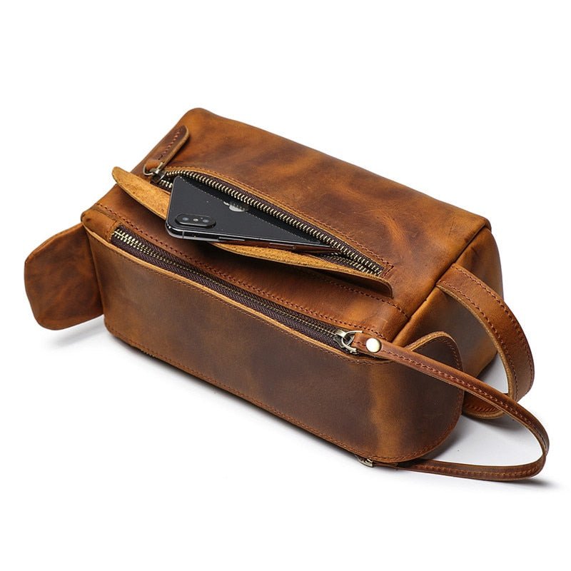 Dado Leather Dopp Kit | Handmade Leather Toiletry Bag - Drakoi Marketplace