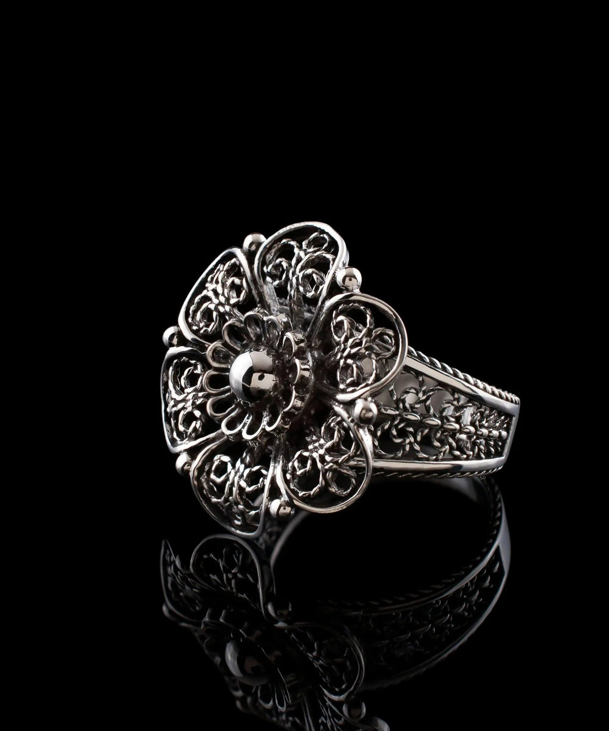 Daisy Flower Filigree Art Women Sterling Silver Statement Ring - Drakoi Marketplace