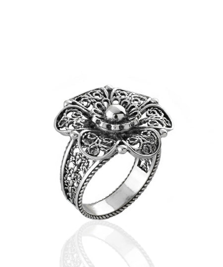 Daisy Flower Filigree Art Women Sterling Silver Statement Ring - Drakoi Marketplace