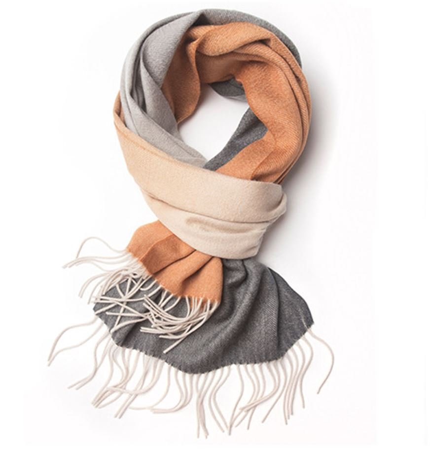 Degradé Lambswool Scarf Woven Grey White Camel - Drakoi Marketplace