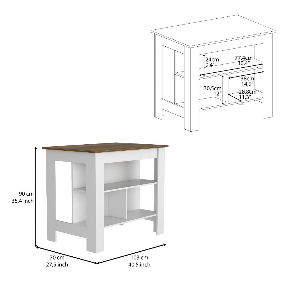 Delos Kitchen Island, Four Legs, Three Shelves - Drakoi Marketplace