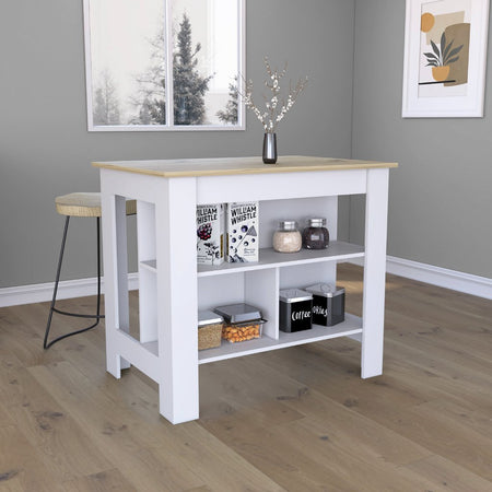 Delos Kitchen Island, Four Legs, Three Shelves - Drakoi Marketplace