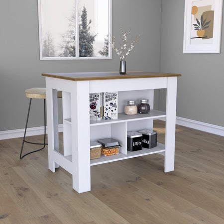 Delos Kitchen Island, Four Legs, Three Shelves - Drakoi Marketplace