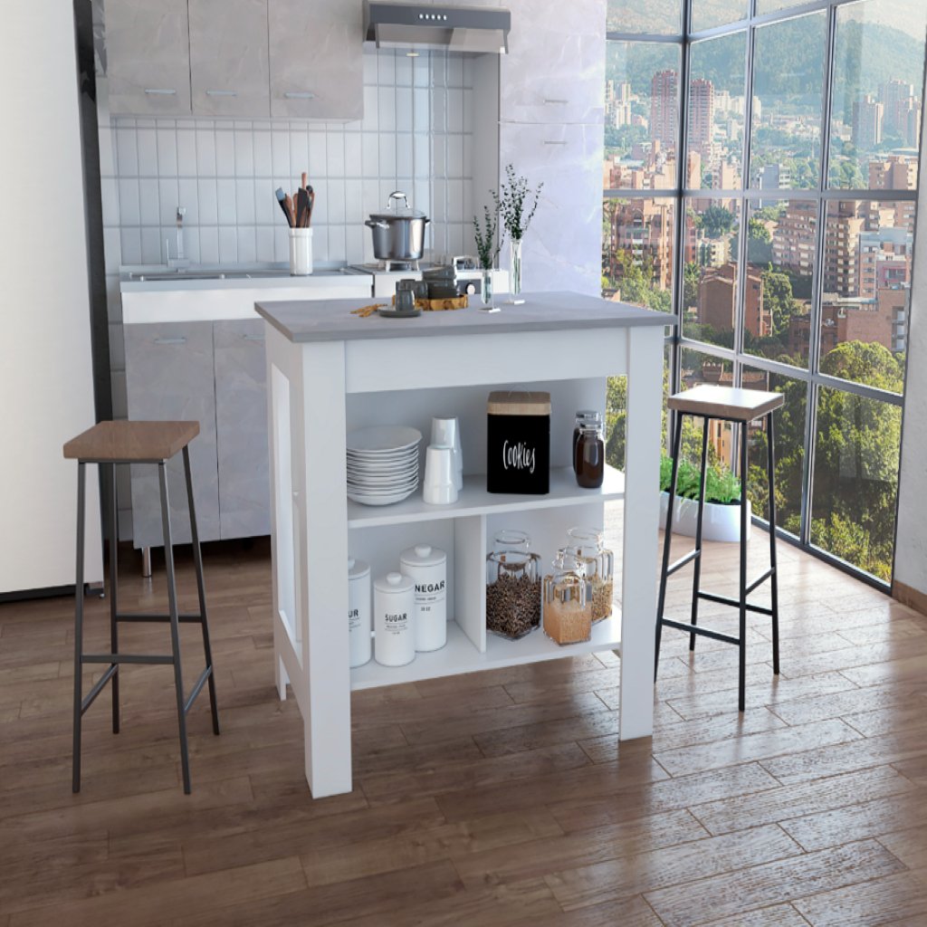 Delos Kitchen Island, Four Legs, Three Shelves - Drakoi Marketplace