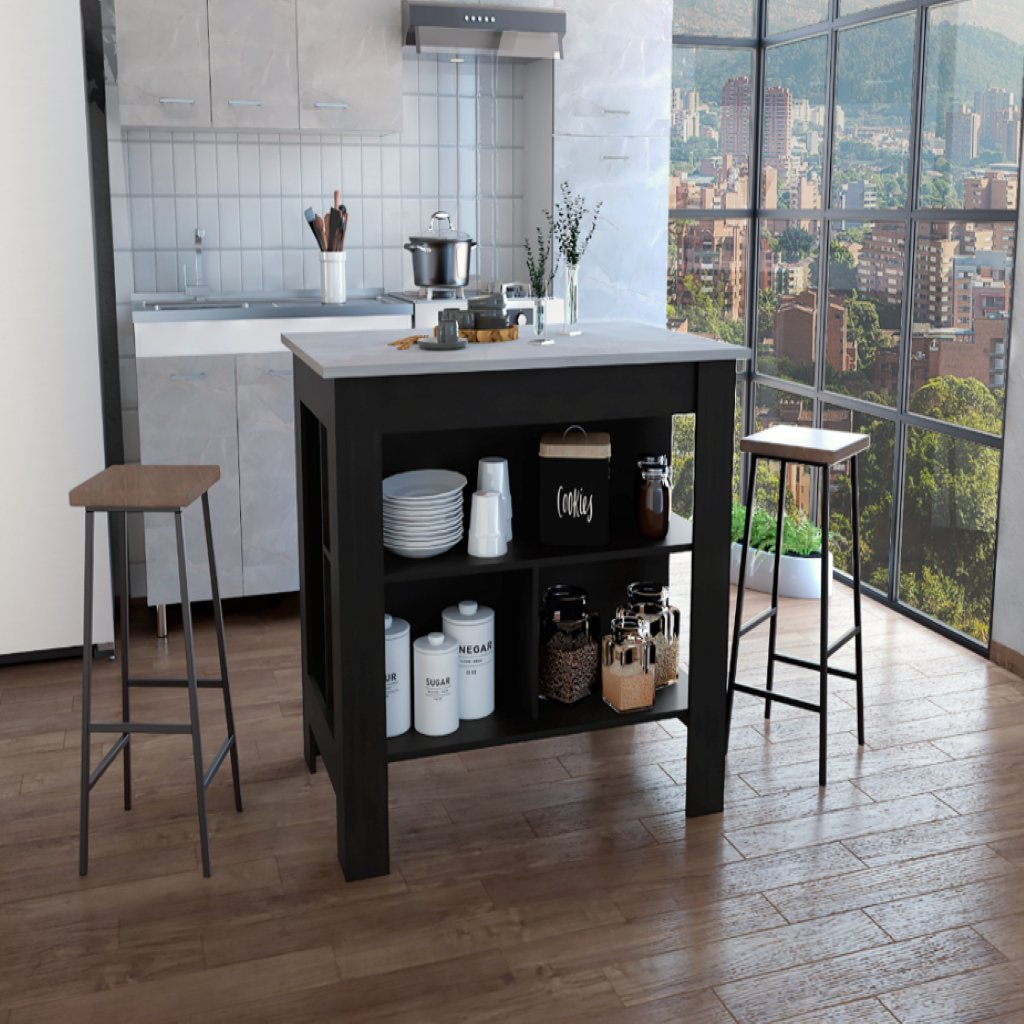 Delos Kitchen Island, Four Legs, Three Shelves - Drakoi Marketplace