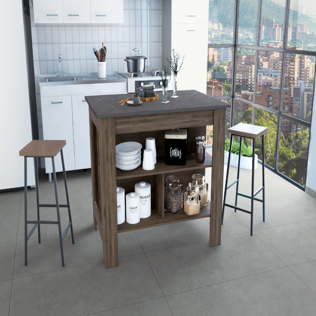 Delos Kitchen Island, Four Legs, Three Shelves - Drakoi Marketplace