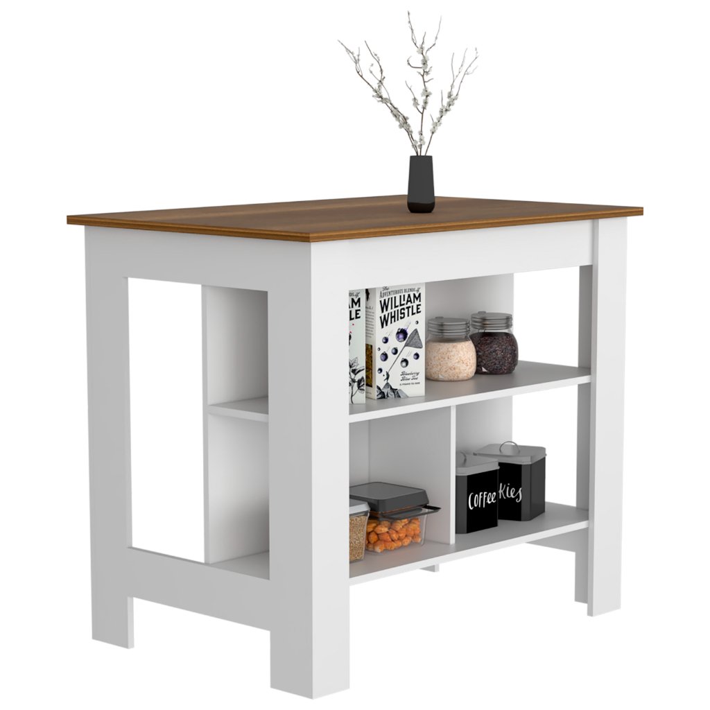 Delos Kitchen Island, Four Legs, Three Shelves - Drakoi Marketplace