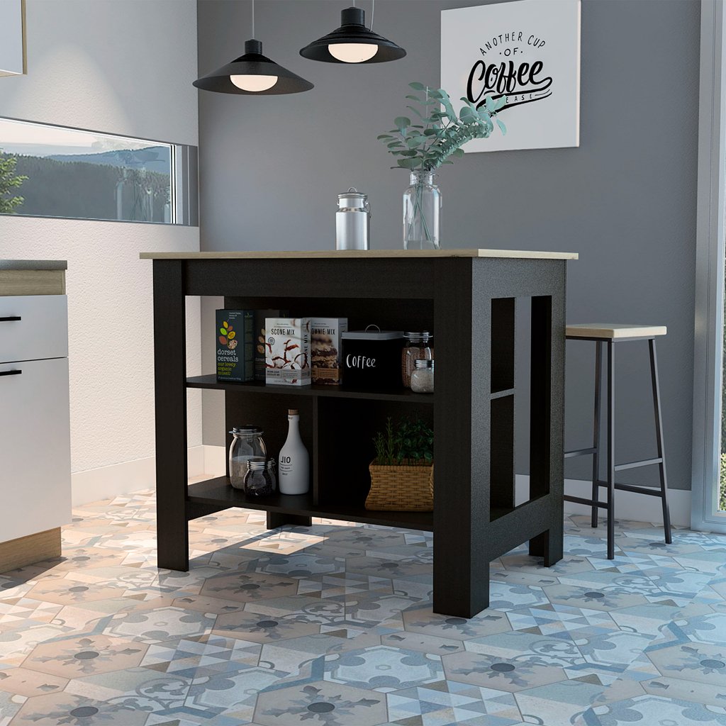 Delos Kitchen Island, Four Legs, Three Shelves - Drakoi Marketplace