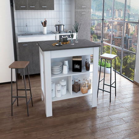 Delos Kitchen Island, Four Legs, Three Shelves - Drakoi Marketplace