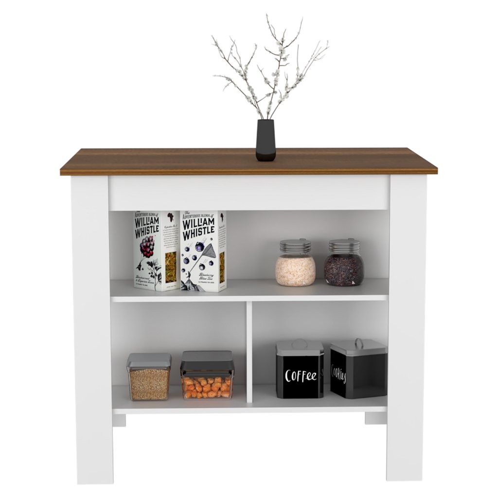 Delos Kitchen Island, Four Legs, Three Shelves - Drakoi Marketplace