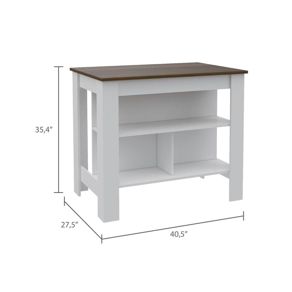 Delos Kitchen Island White - Walnut - Drakoi Marketplace