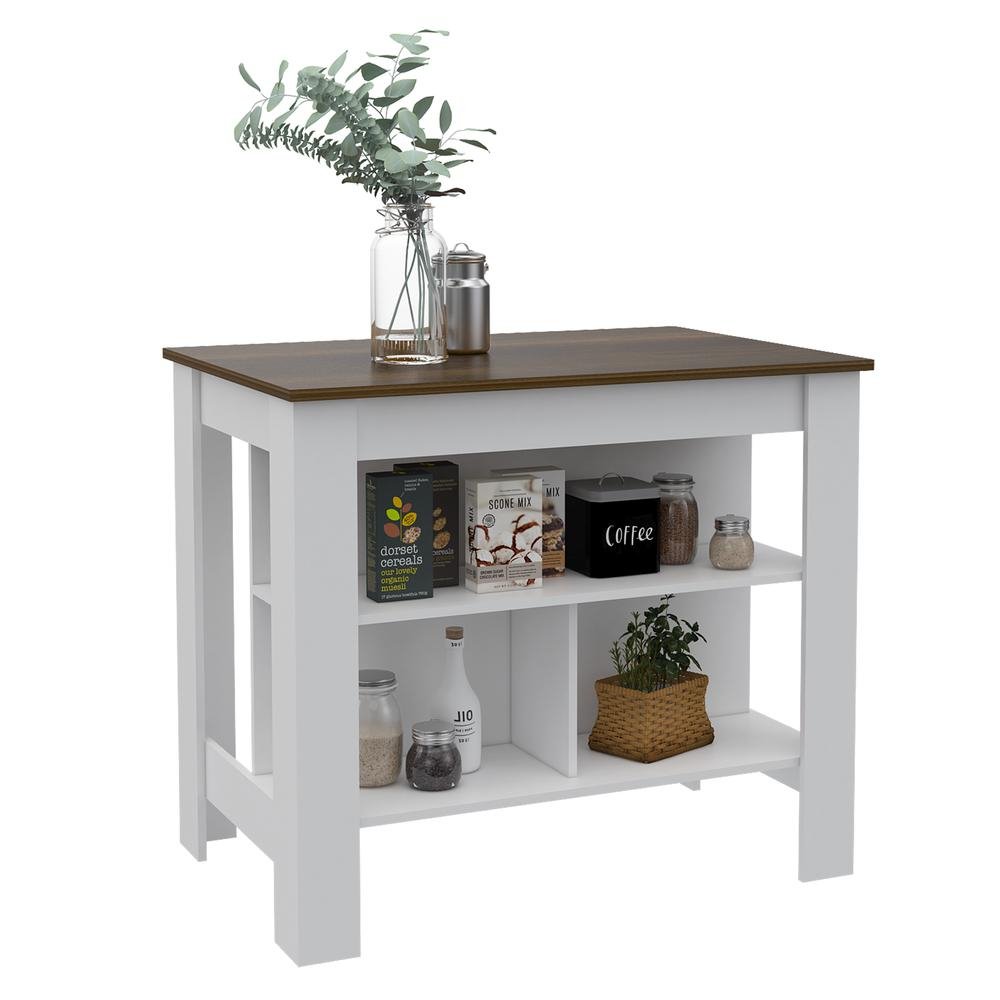 Delos Kitchen Island White - Walnut - Drakoi Marketplace