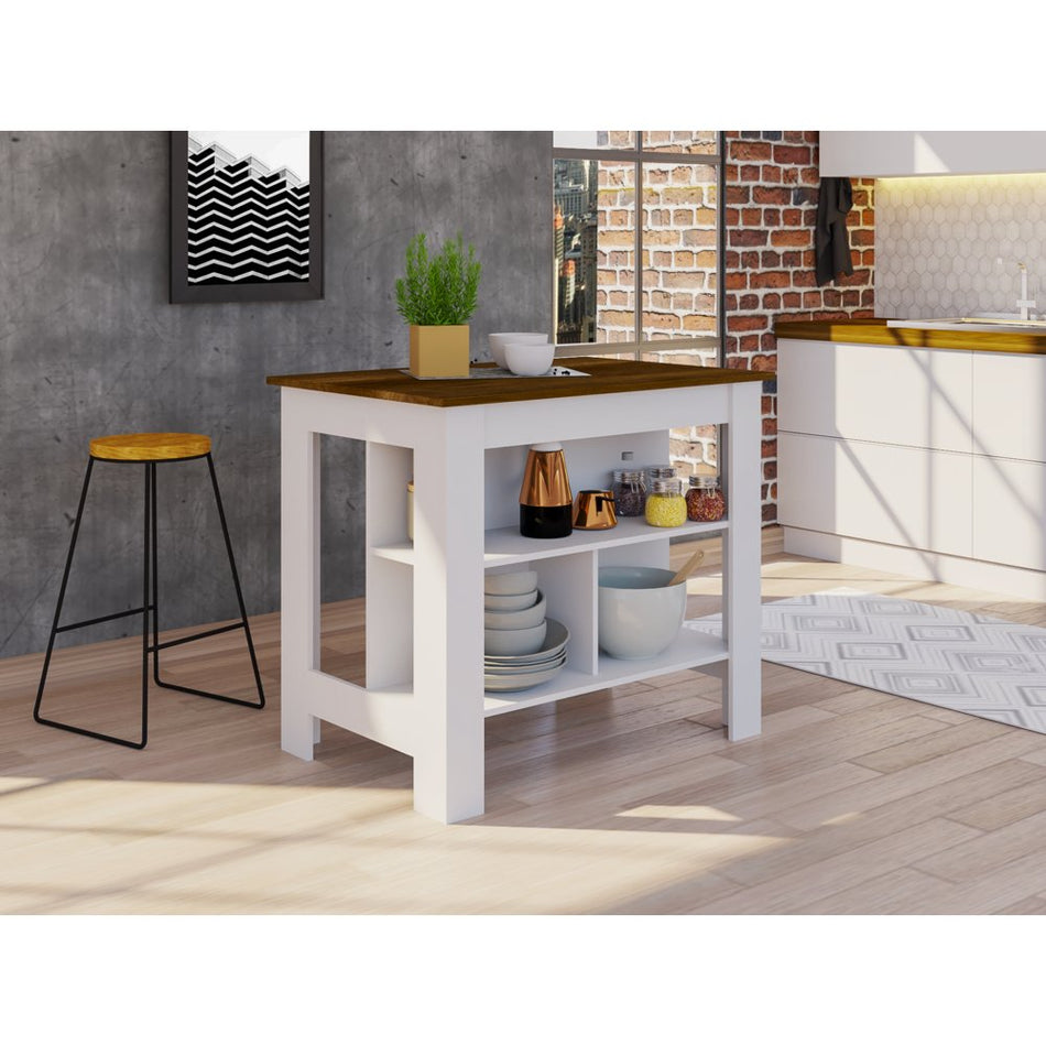 Delos Kitchen Island White - Walnut - Drakoi Marketplace