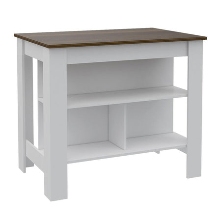 Delos Kitchen Island White - Walnut - Drakoi Marketplace