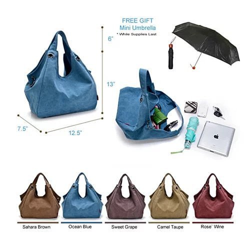 Discovery Journey Canvas Shoulder Bag with free Mini Umbrella - Drakoi Marketplace