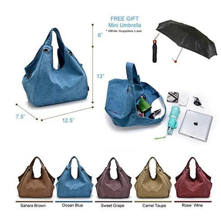 Discovery Journey Canvas Shoulder Bag with free Mini Umbrella - Drakoi Marketplace